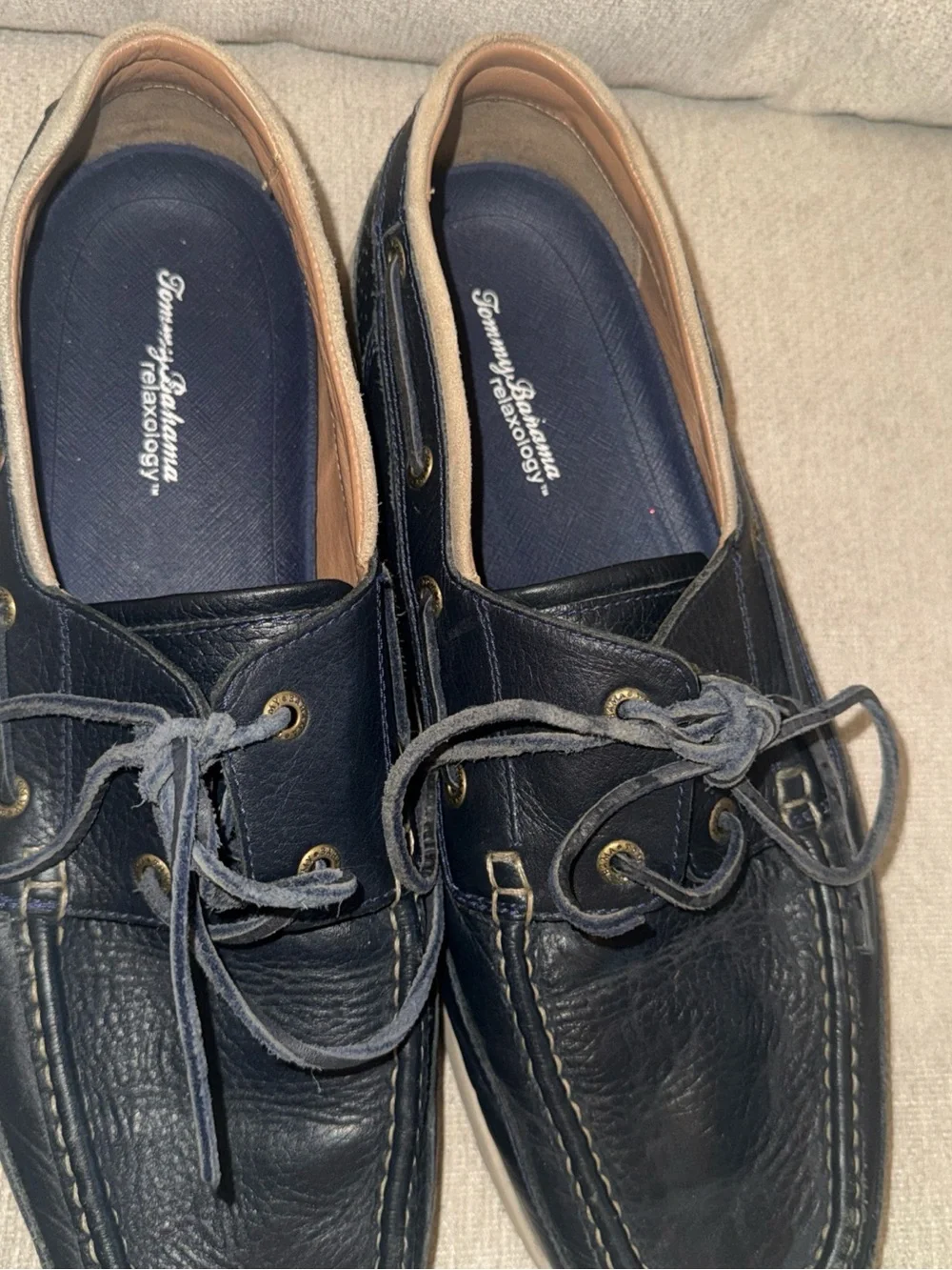 Tommy Bahama Relaxology Mens 12D Boat Shoe Navy Leather Casual Preppy TB7M00103